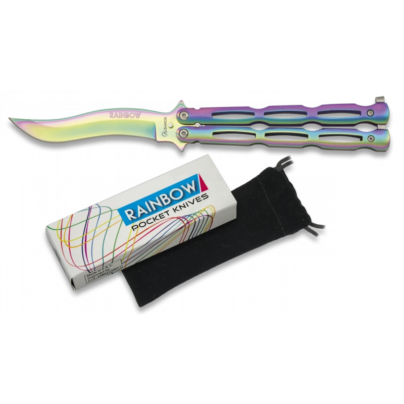 Couteau Papillon Rainbow Lame Vague 10cm 1 Couteau Papillon Rainbow Lame Vague 10cm